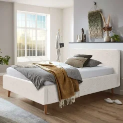 Bett Dalila 140x200cm teddy stoff mit aufbewahrung - weiß