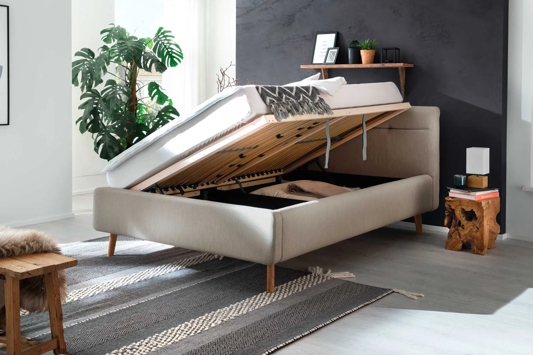Bett Laika 140x200cm mit Stauraum - beige