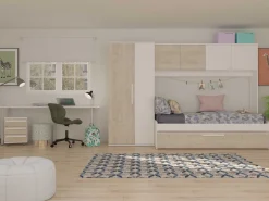 Bett Lev 90x200 cm mit Schrank und Bettschublade - Kiefer/weiß