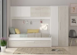 Bett Lev 90x200 cm mit Schrank und Bettschublade - Kiefer/weiß