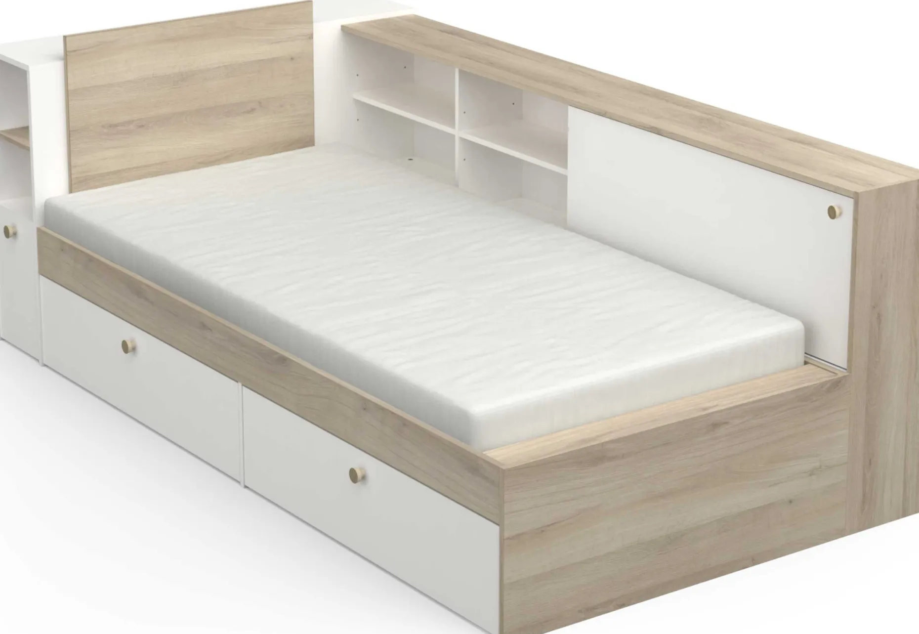 Bett Liva 90 x 190/200 cm-Kronberg Eiche/Mattweiß