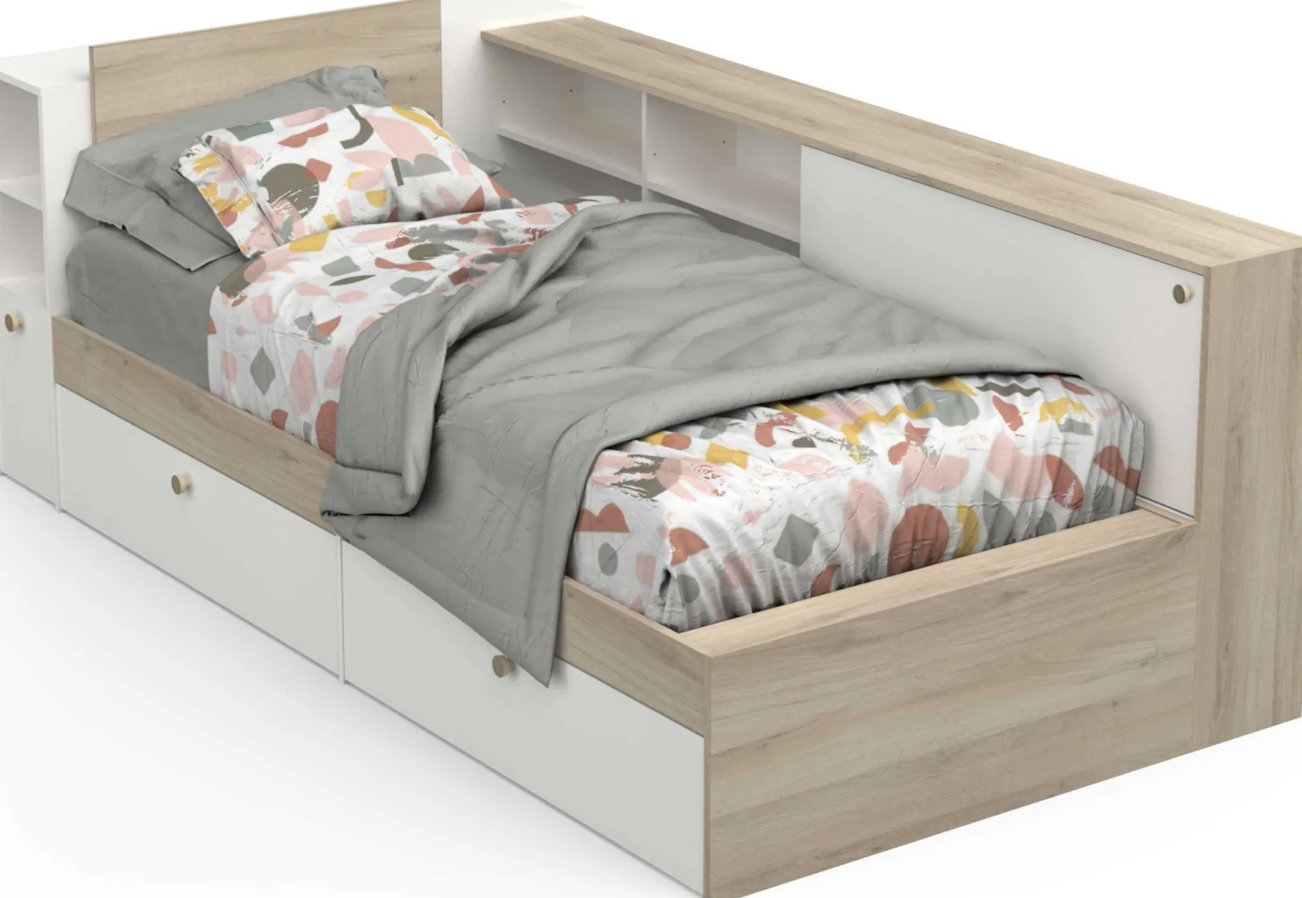 Bett Liva 90 x 190/200 cm-Kronberg Eiche/Mattweiß