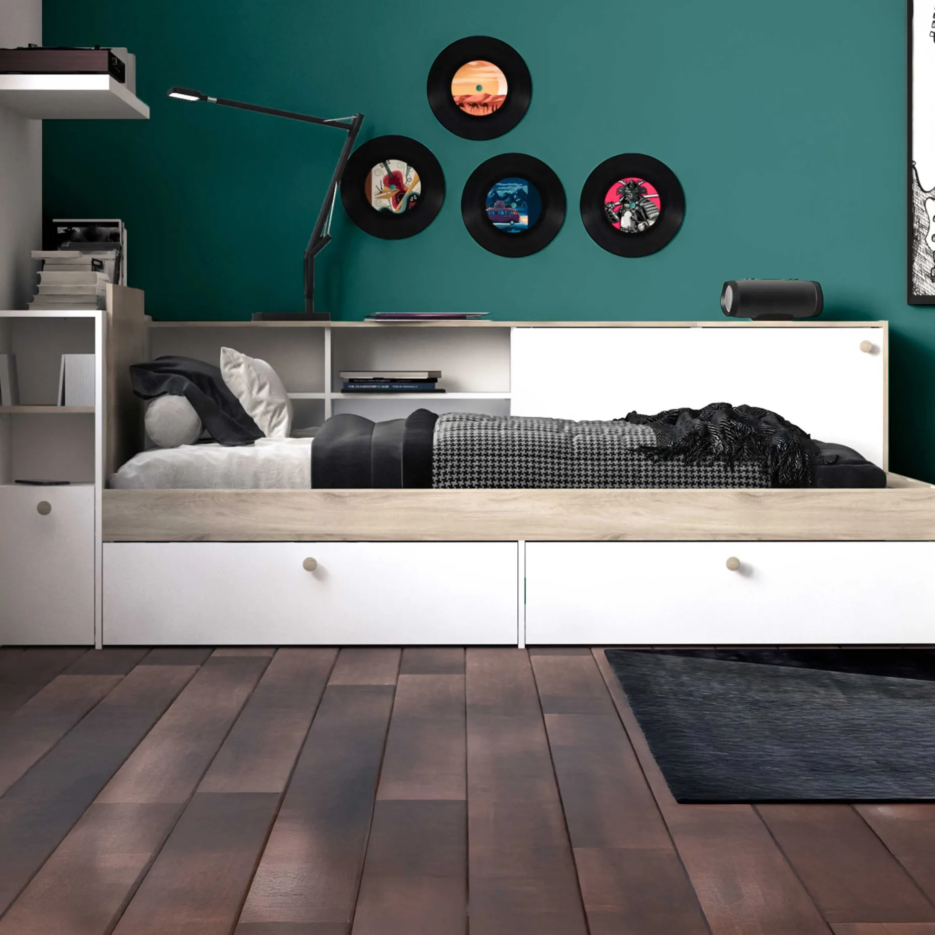Bett Liva 90 x 190/200 cm-Kronberg Eiche/Mattweiß
