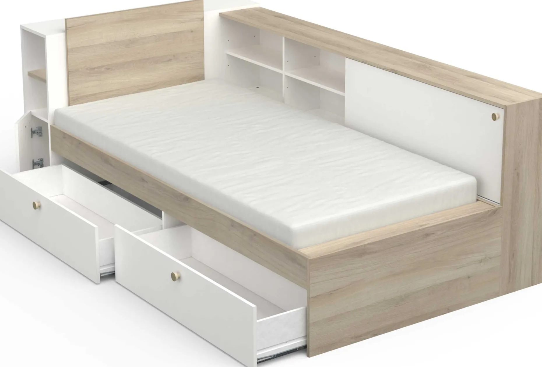 Bett Liva 90 x 190/200 cm-Kronberg Eiche/Mattweiß