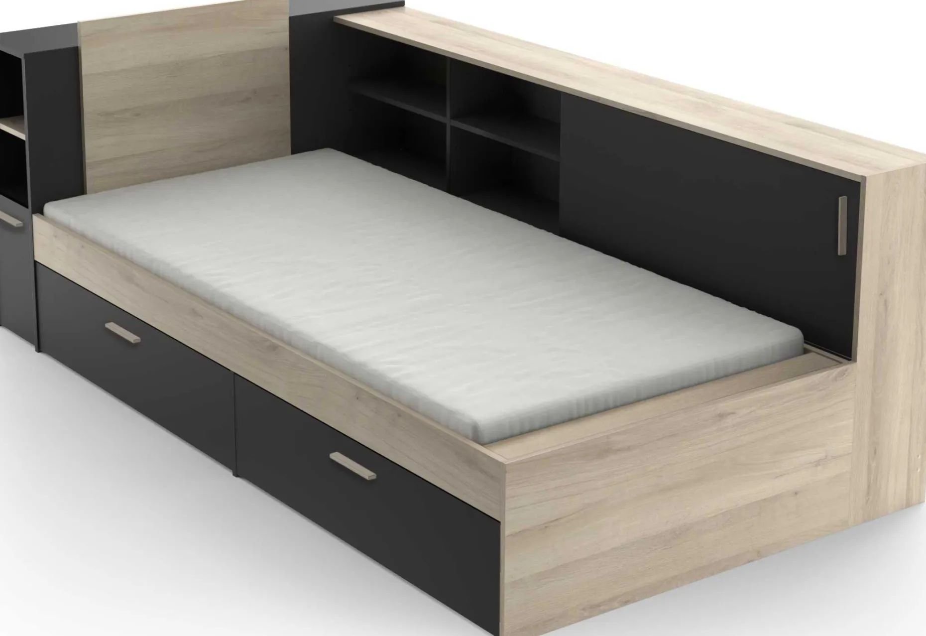 Bett Liva 90 x 190/200 cm-Kronberg Eiche/Mattschwarz
