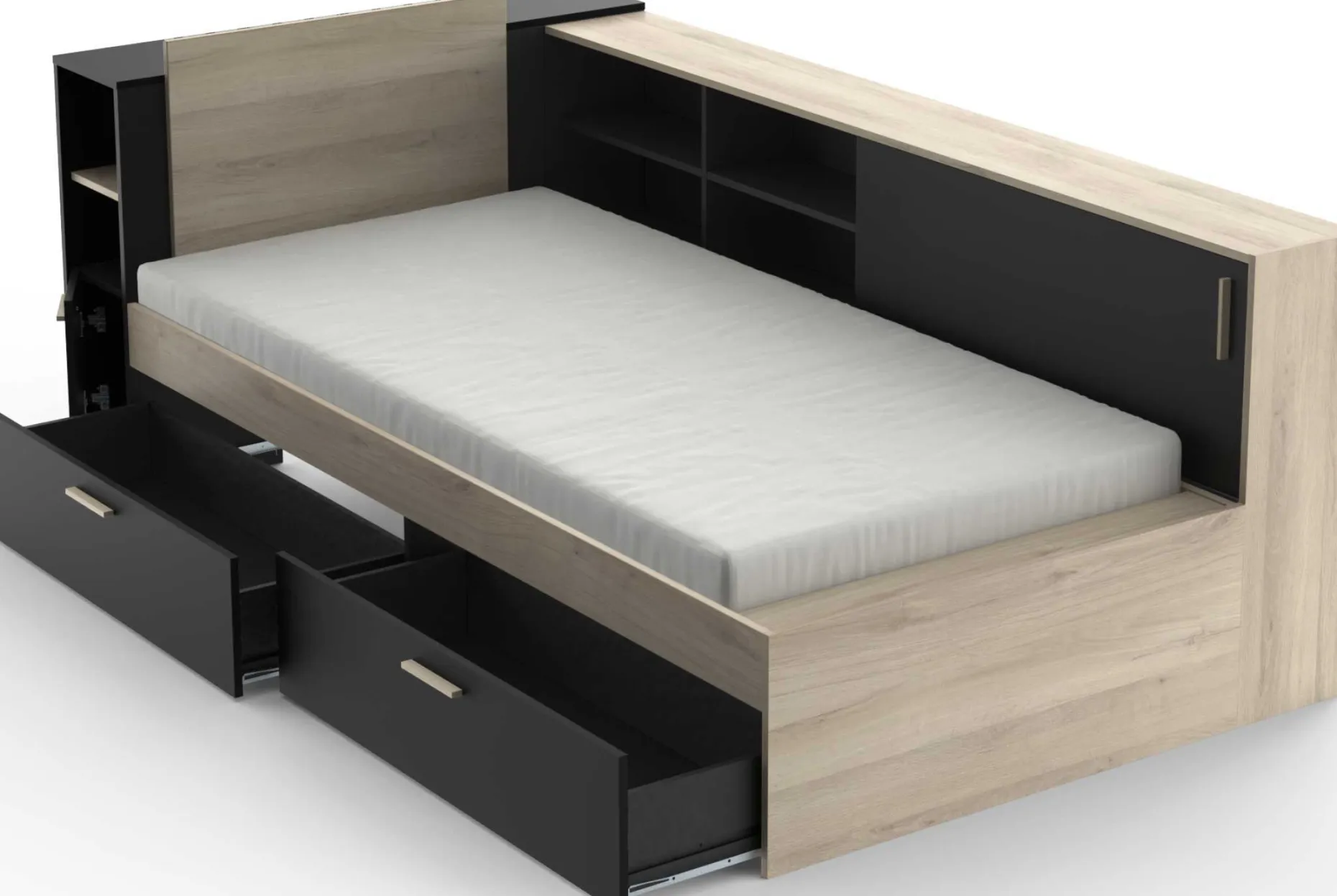 Bett Liva 90 x 190/200 cm-Kronberg Eiche/Mattschwarz