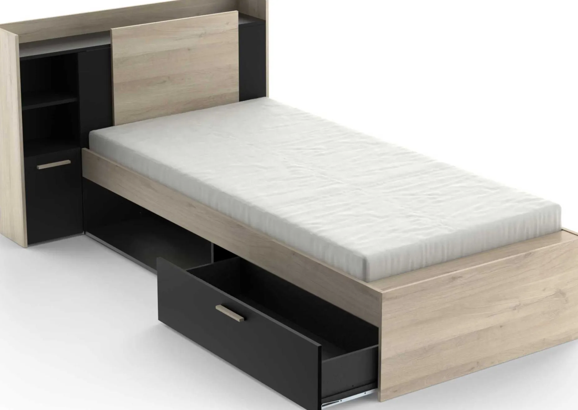 Bett Liva 90 x 190 cm-Kronberg Eiche/mattschwarz