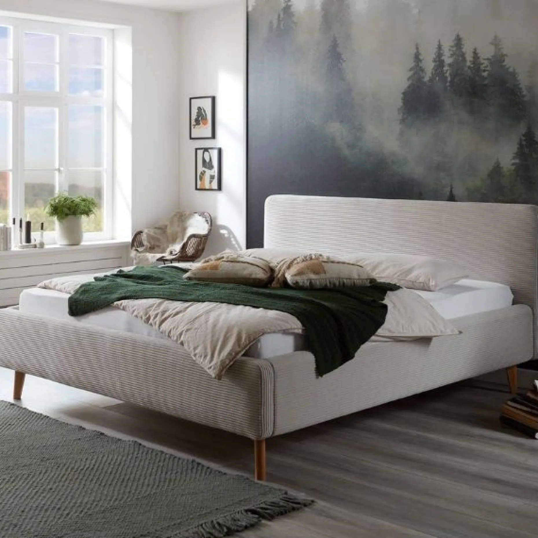 Bett Madras 160x200cm mit Lagerung Rippe Samt - beige