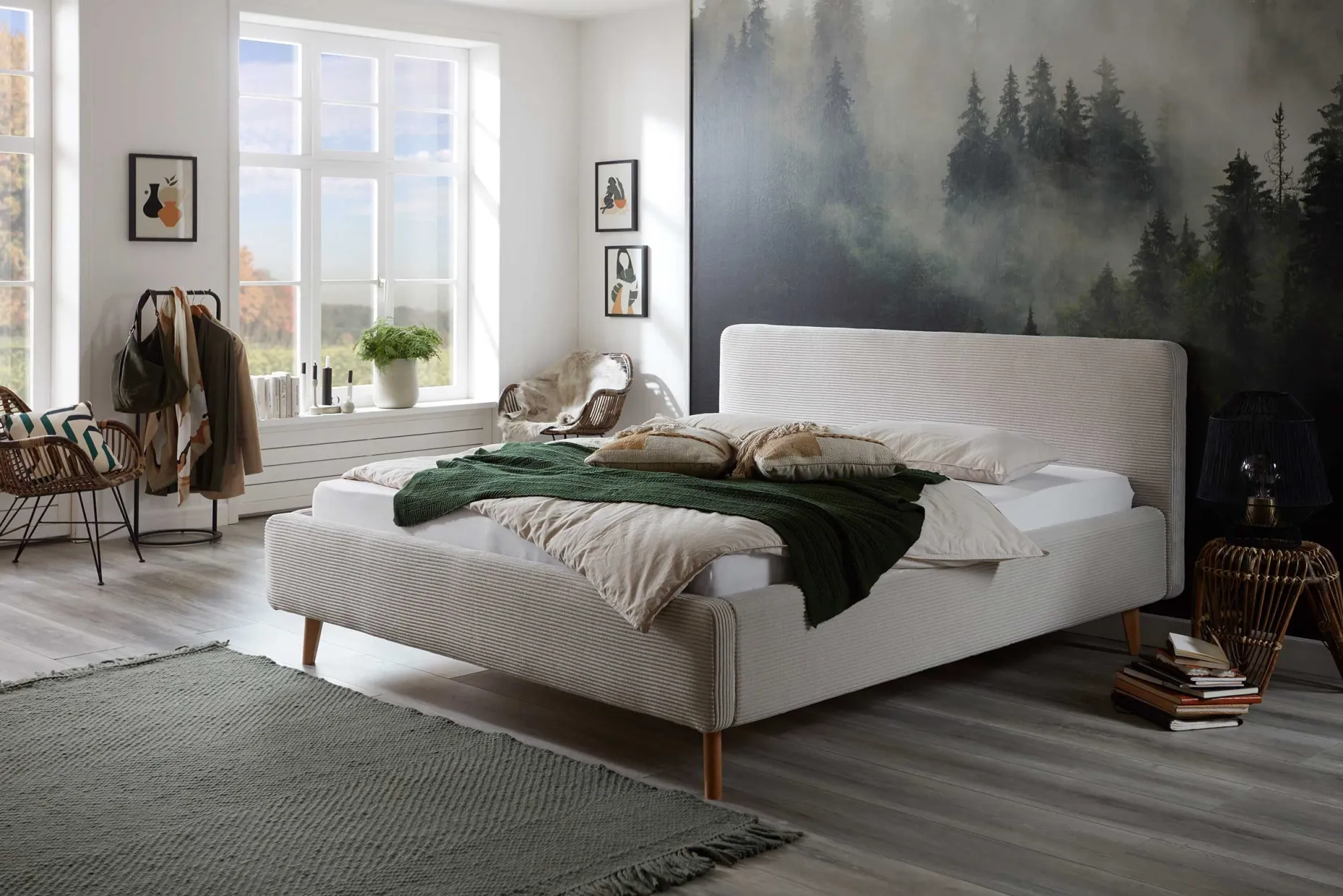 Bett Madras 180x200cm mit Lagerung Rippe Samt - beige
