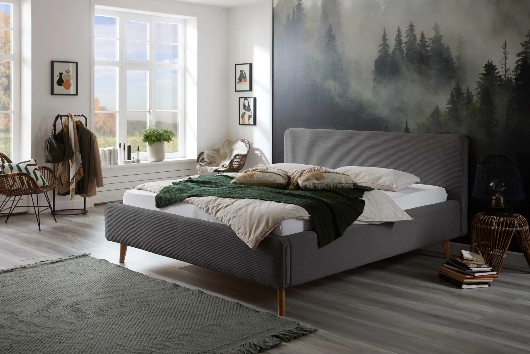 Bett Madras 160x200cm mit Lagerung Rippe Samt - grau