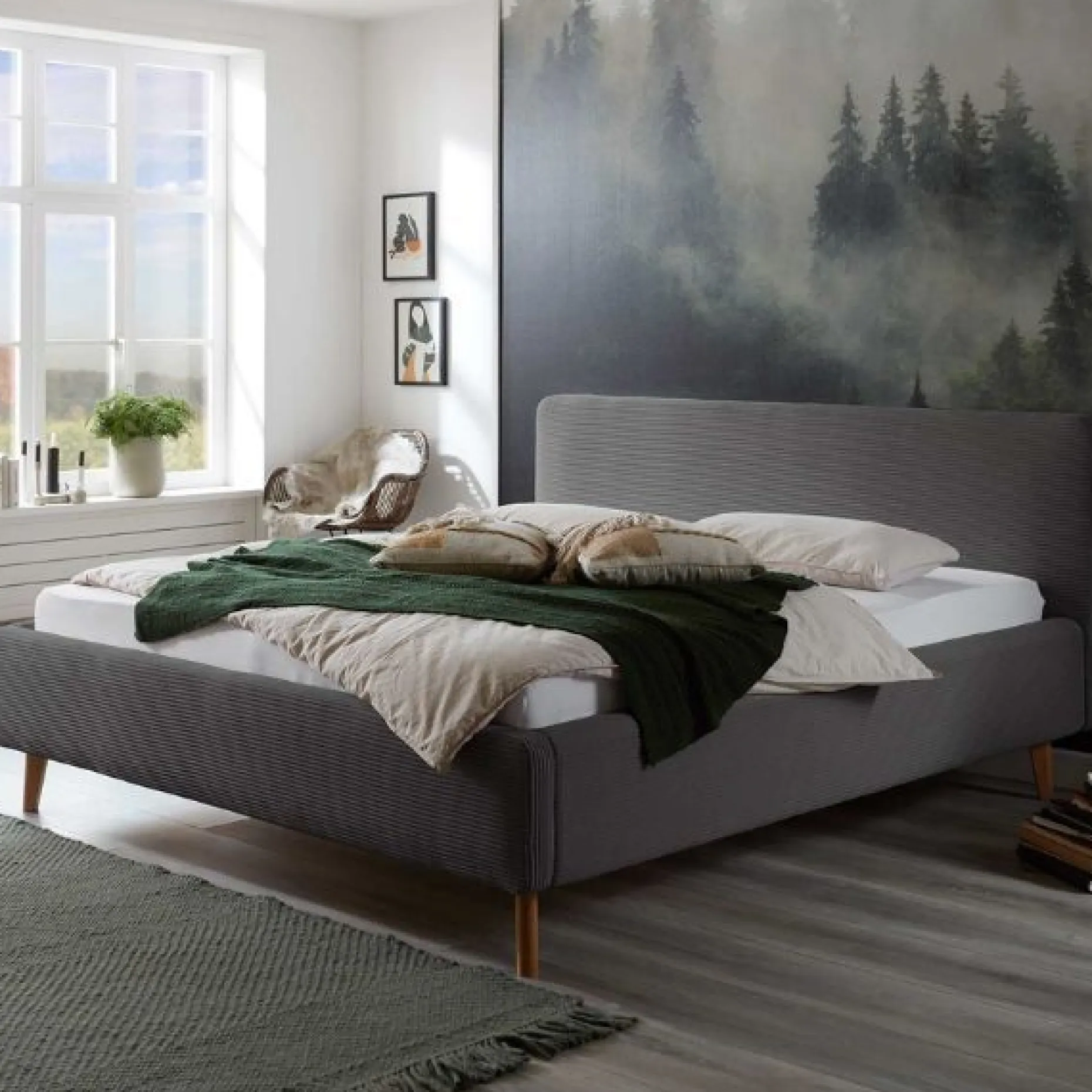 Bett Madras 160x200cm mit Lagerung Rippe Samt - grau