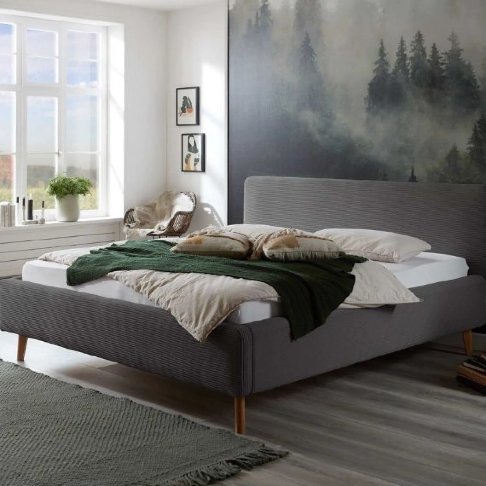 Bett Madras 180x200cm mit Lagerung Rippe Samt - grau