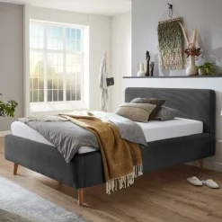 Bett Madras 140x200cm mit Stauraum Rippe Samt - anthrazit