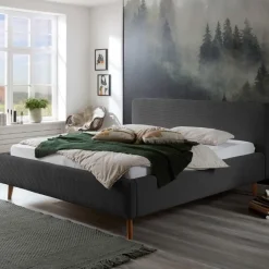 Bett Madras 180x200cm mit Stauraum Rippe Samt - anthrazit