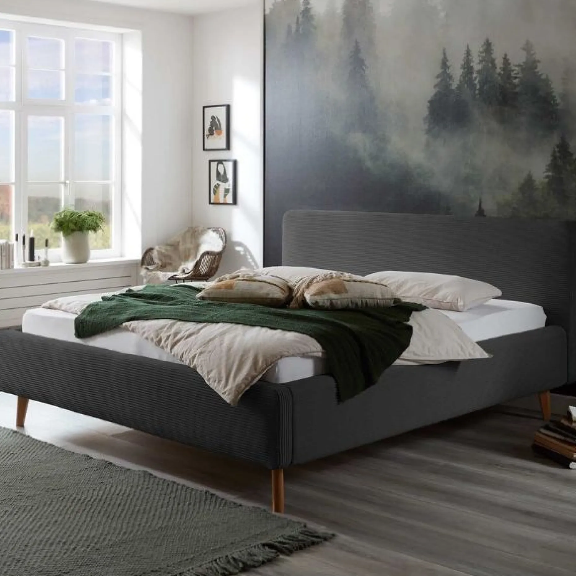 Bett Madras 180x200cm mit Stauraum Rippe Samt - anthrazit