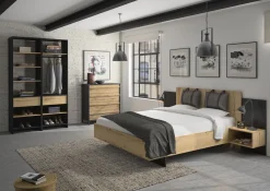 Bett Marzano 160x200cm mit zwei Nachttischen - helvezia Eiche