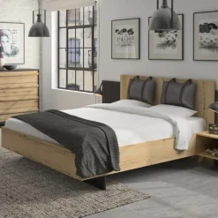 Bett Marzano 160x200cm mit zwei Nachttischen - helvezia Eiche