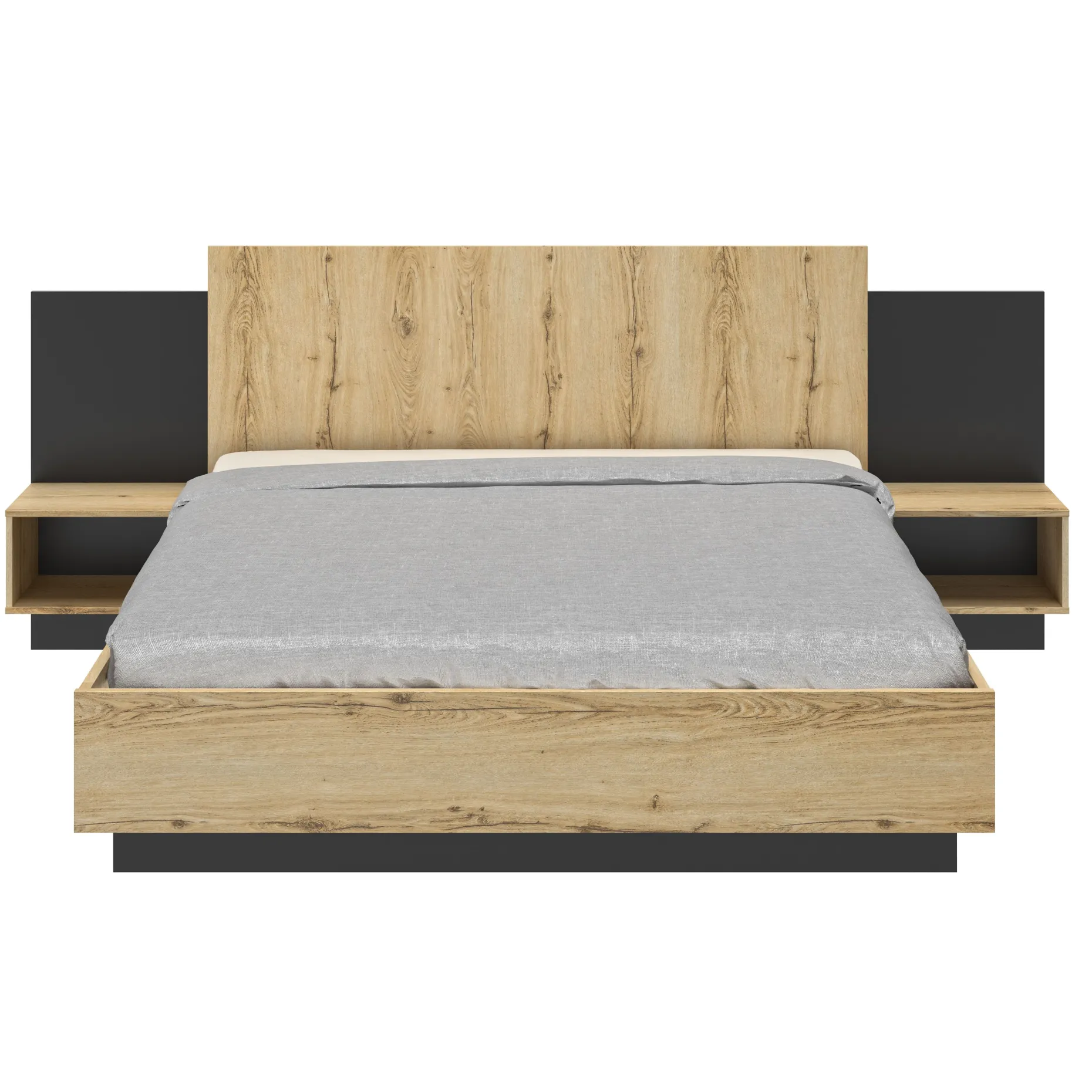 Bett Marzano 160x200cm mit zwei Nachttischen - helvezia Eiche