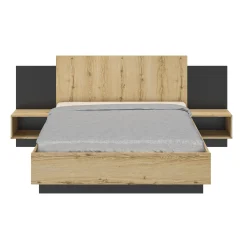Bett Marzano 140x190cm mit zwei Nachttischen - helvezia Eiche