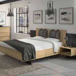 Bett Marzano 140x190cm mit zwei Nachttischen - helvezia Eiche