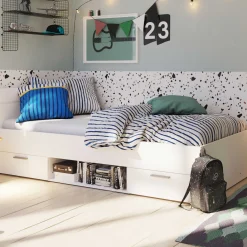 Bett Micheline mit Stauraum 90 x 200 cm-matt weiß