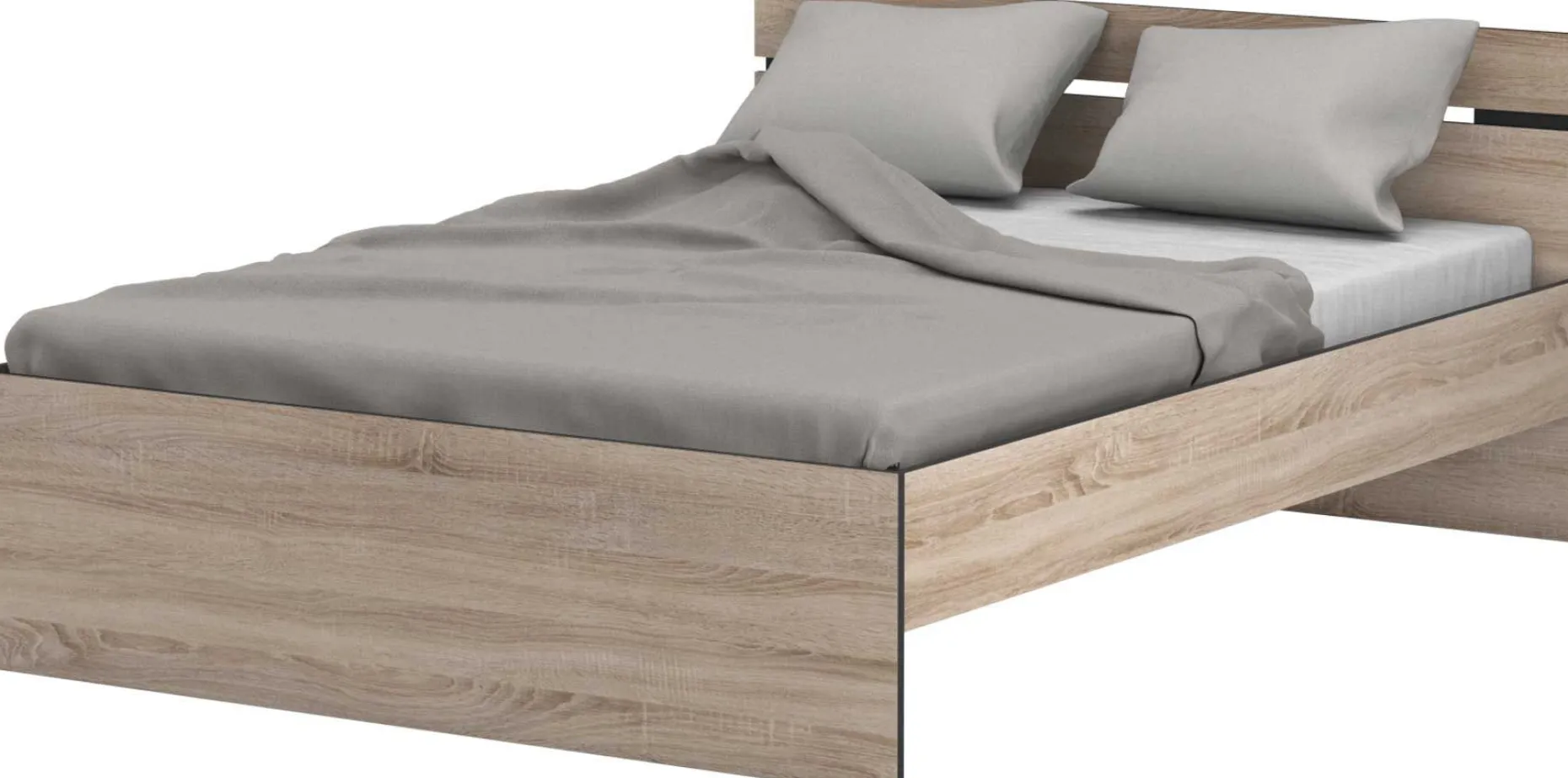 Bett Micheline 140 x 190 cm-gebürstete Eiche/mattschwarz