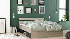 Bett Micheline 140 x 190 cm-gebürstete Eiche/mattschwarz