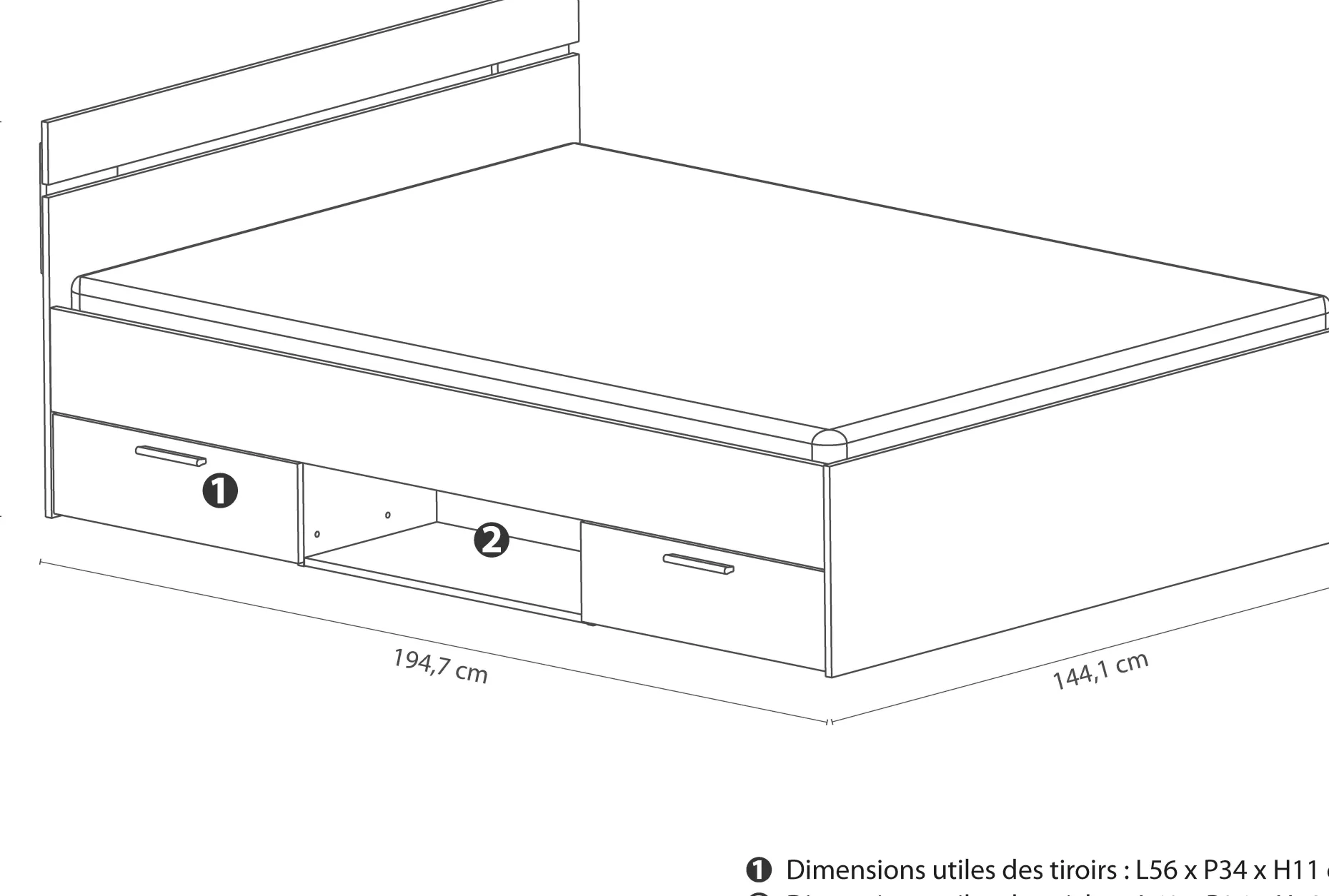 Bett Micheline 140 x 190 cm-matt weiß