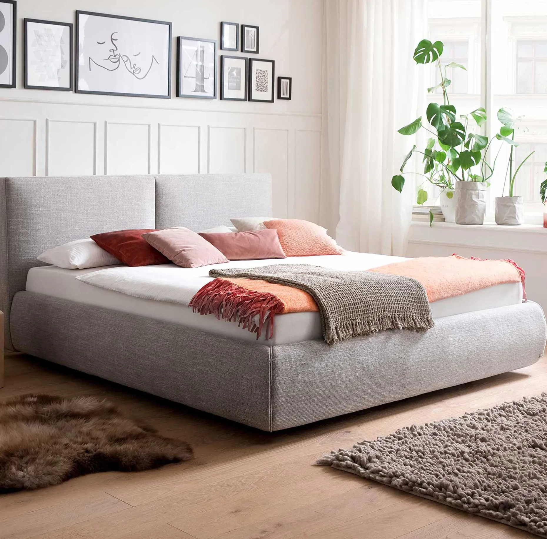 Bett mit Stauraum Celine 180x200 - hellgrau