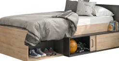 Bett mit Stauraum Quinten 90x200 - Eiche Kronberg hell/schwarz