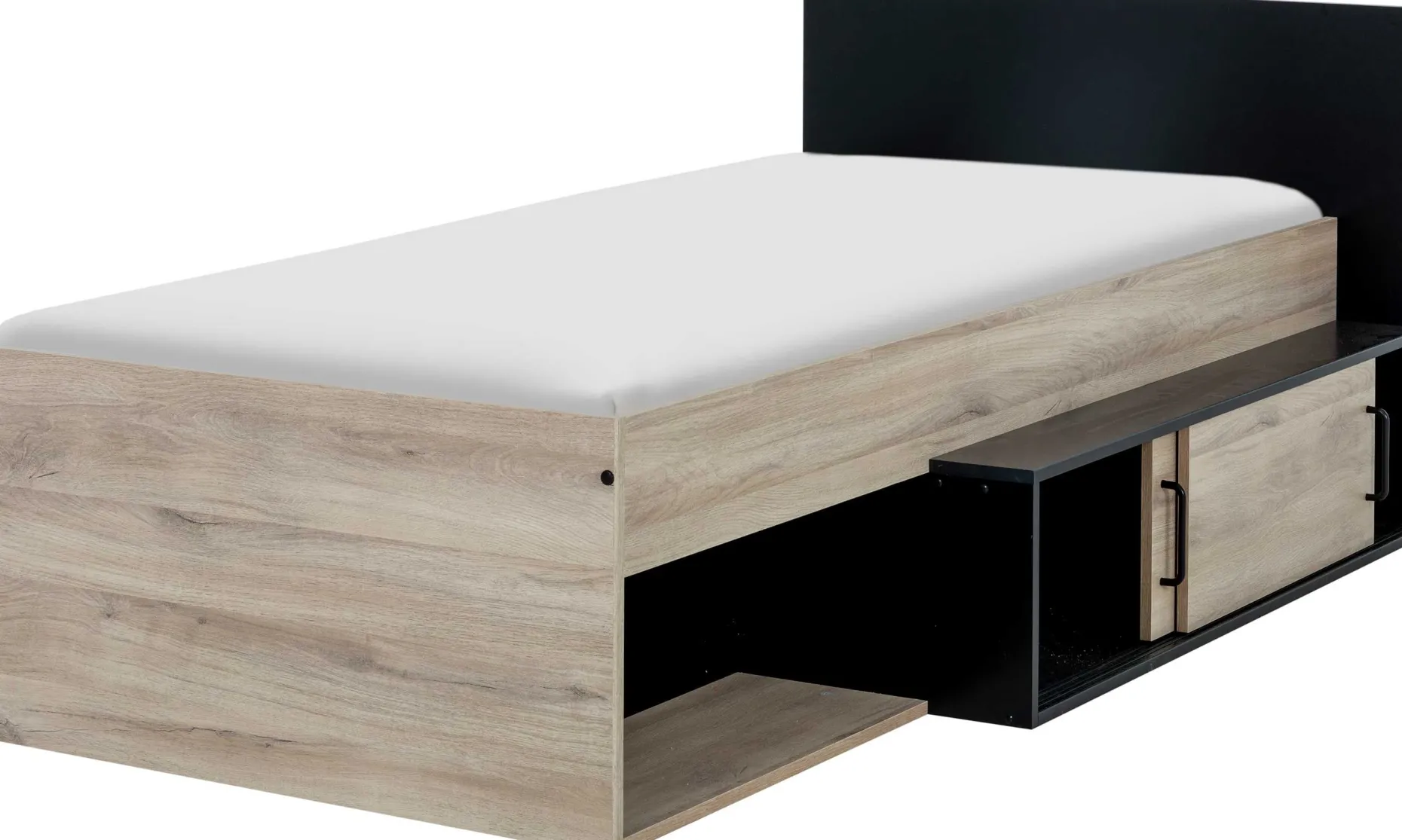 Bett mit Stauraum Quinten 90x200 - Eiche Kronberg hell/schwarz
