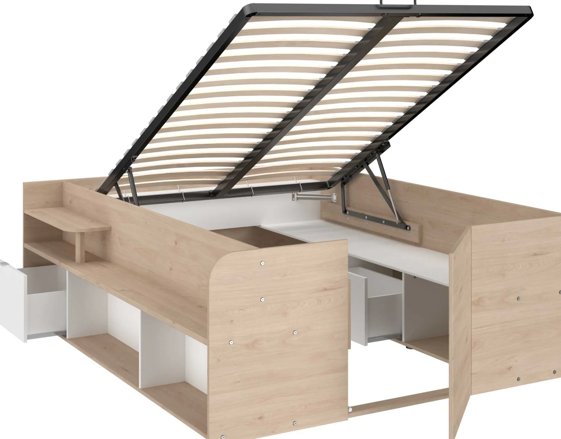 Bett mit Stauraum Taravel 140x200 - Jackson Eiche/Weiß