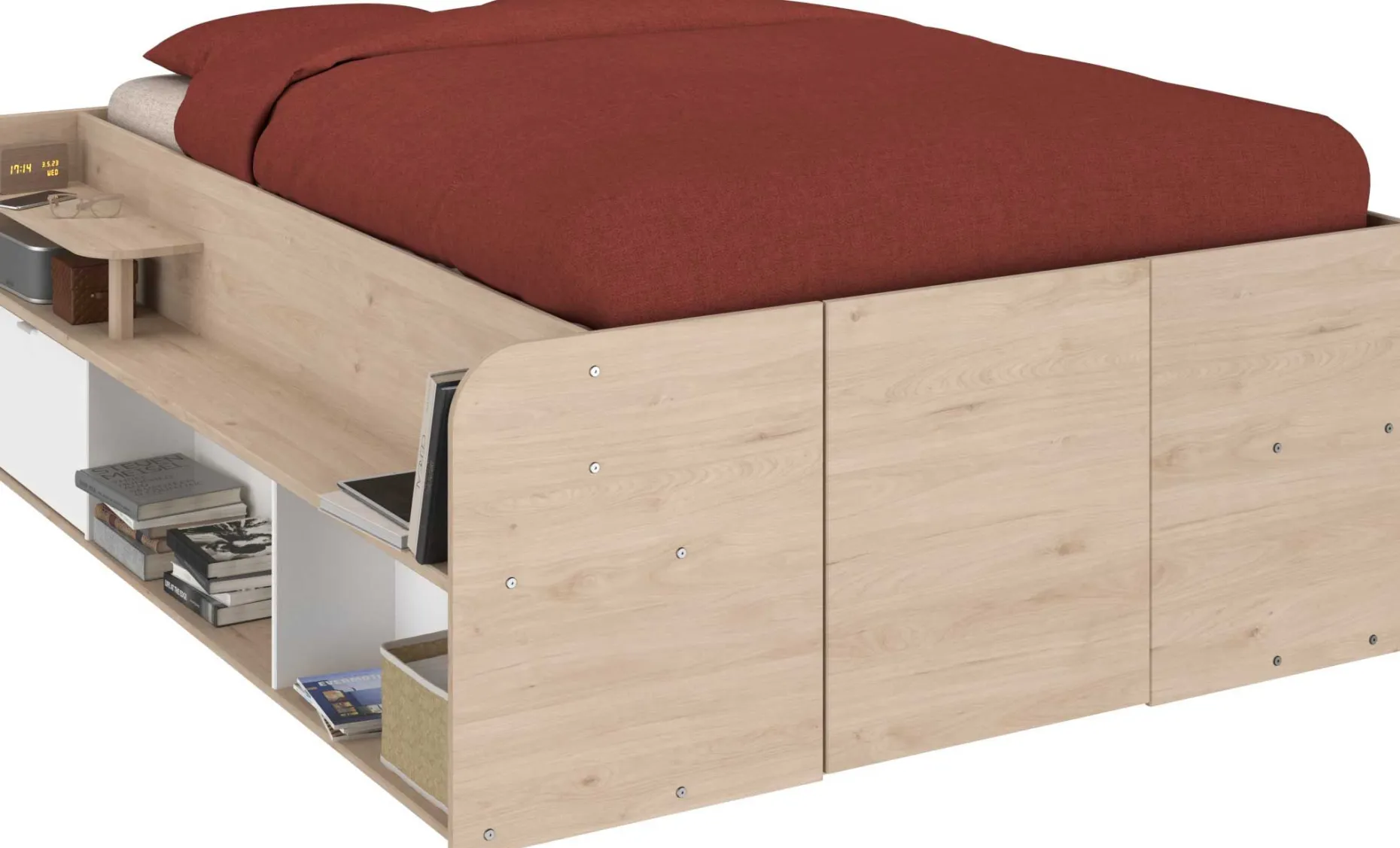 Bett mit Stauraum Taravel 140x200 - Jackson Eiche/Weiß