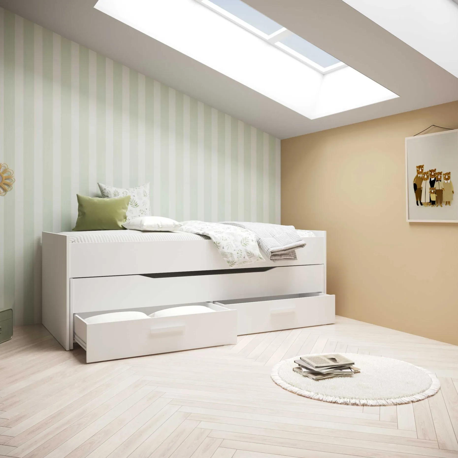 Bett mit Unterbett Twist - 90x200cm - mit zwei Schubladen - weiß