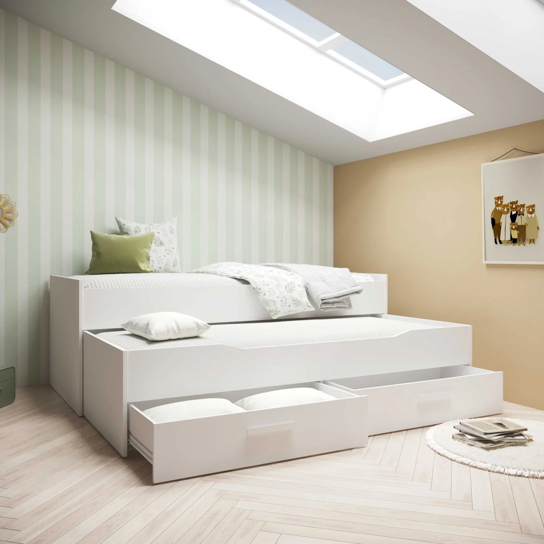 Bett mit Unterbett Twist - 90x200cm - mit zwei Schubladen - weiß