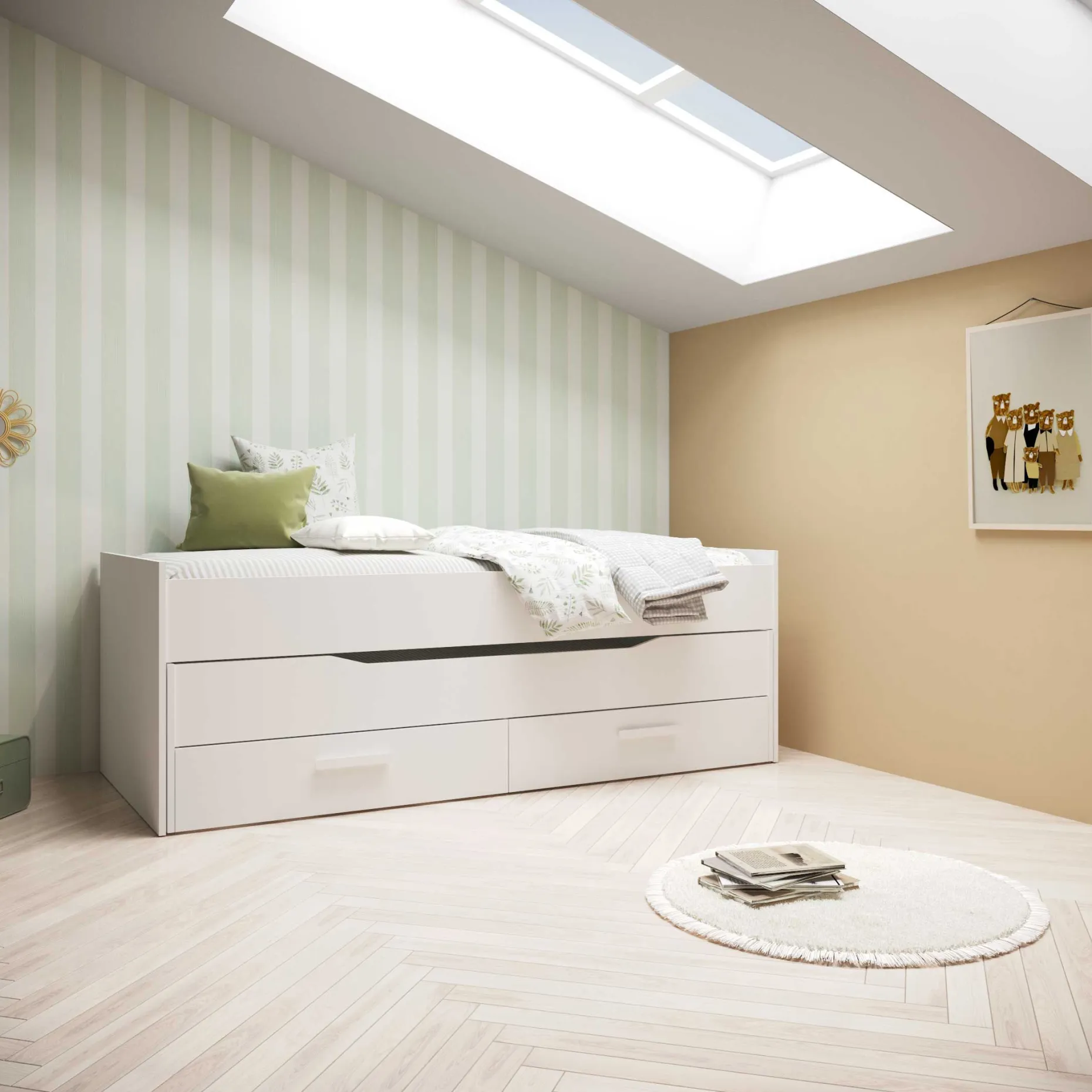 Bett mit Unterbett Twist - 90x200cm - mit zwei Schubladen - weiß