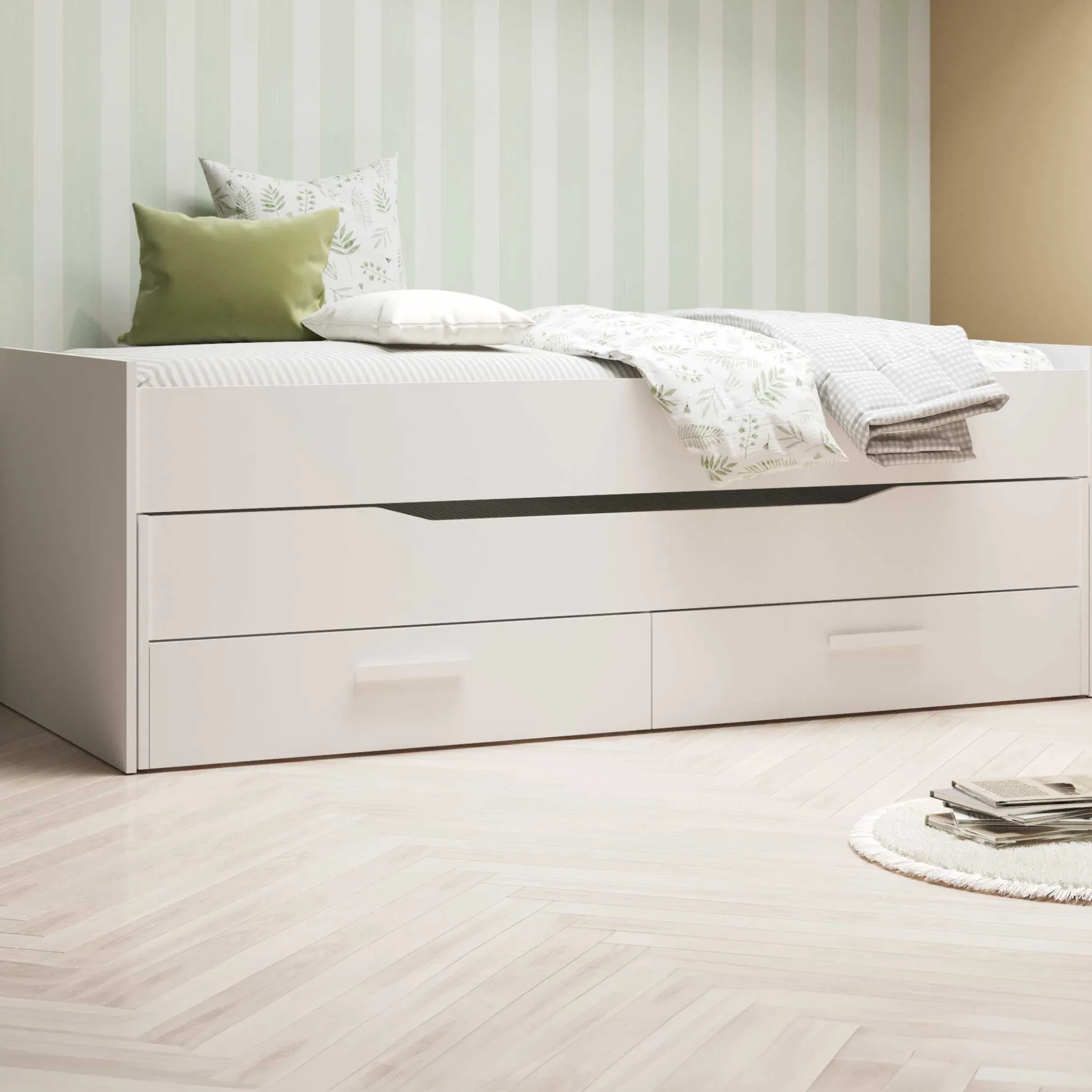 Bett mit Unterbett Twist - 90x200cm - mit zwei Schubladen - weiß