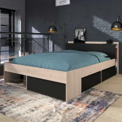 Bett Most 160x200cm - Eiche/schwarz