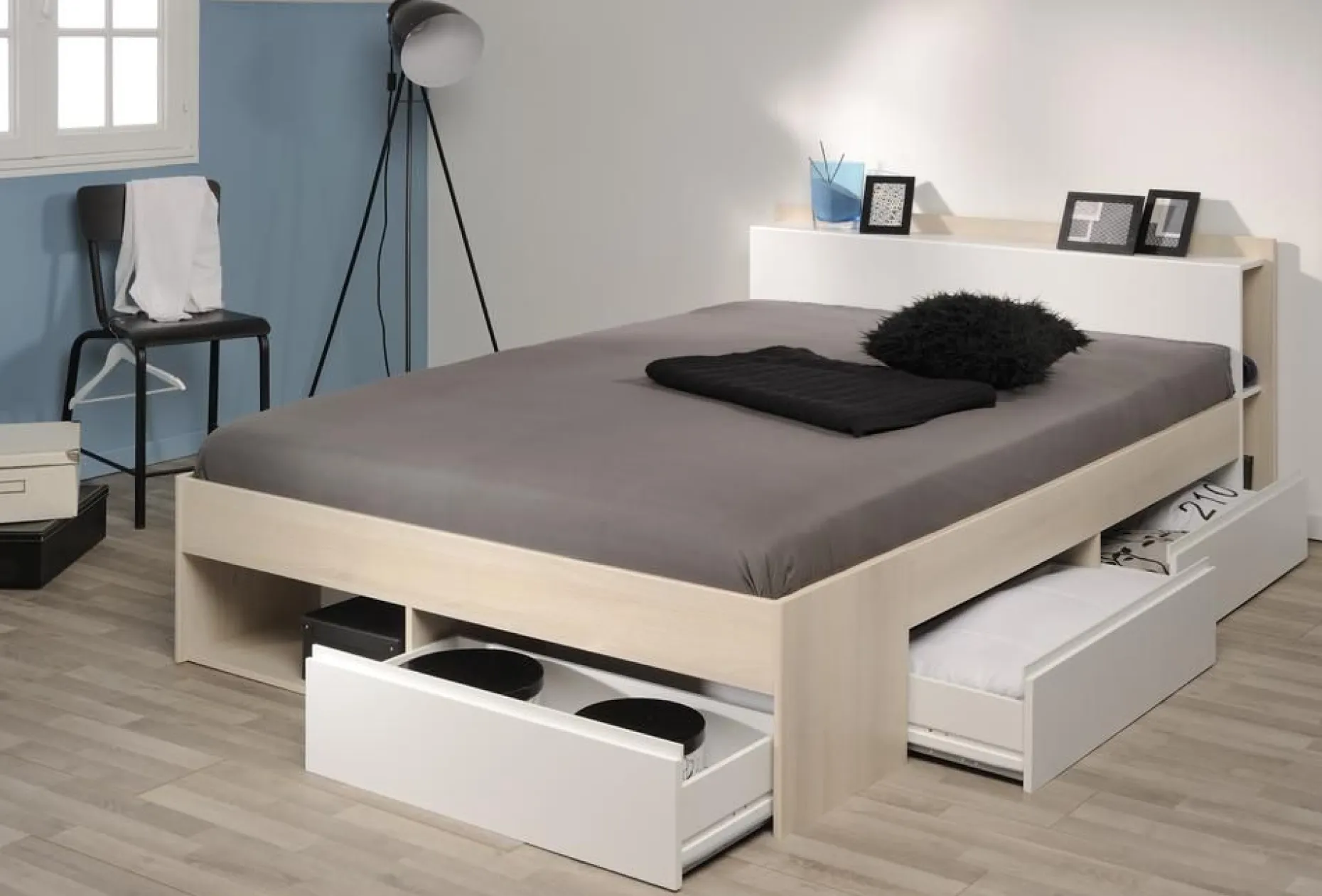 Bett Most 160x200cm mit Schubladen - Akazie