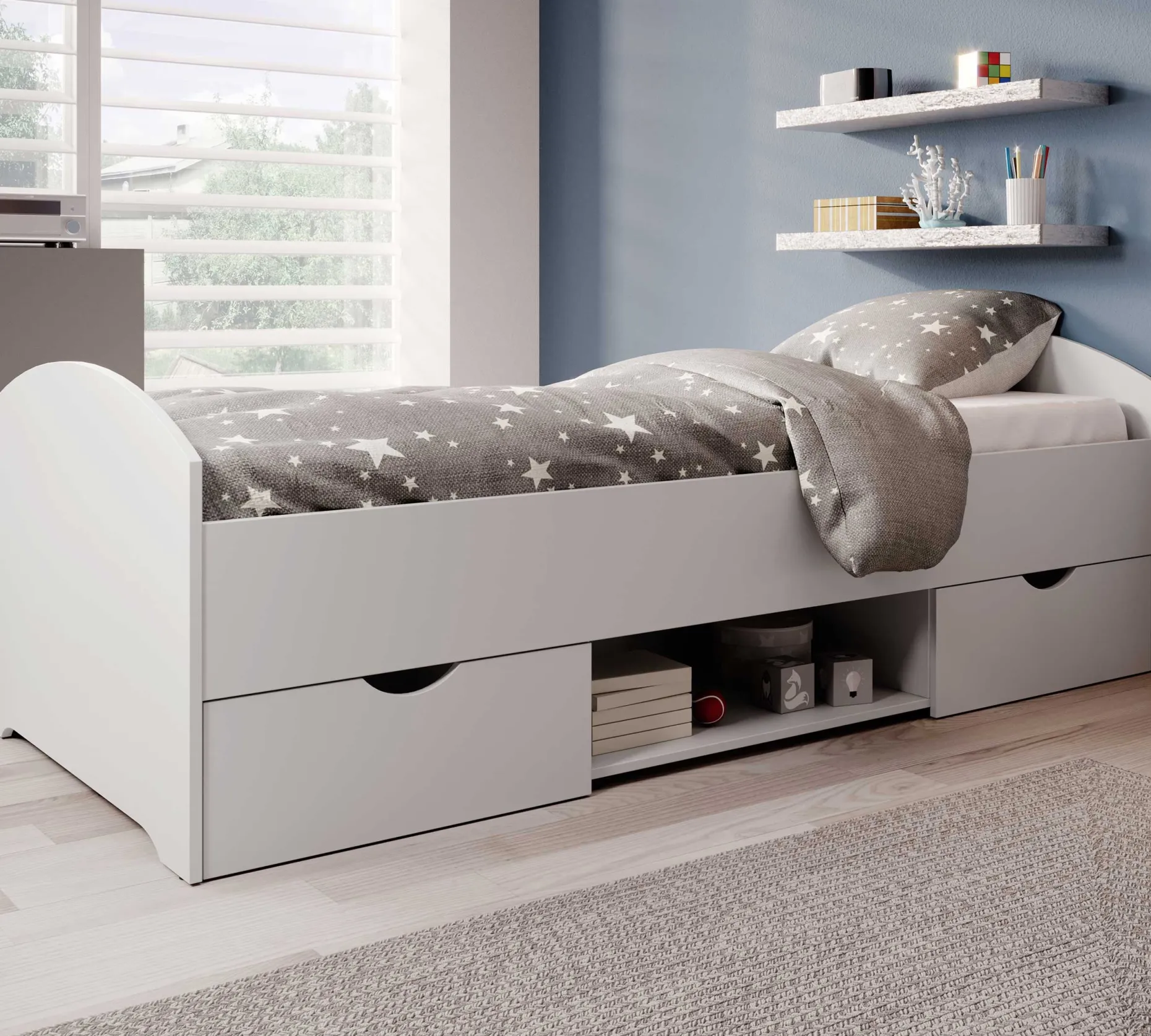Bett Nero 90x200 mit 2 Schubladen - weiß