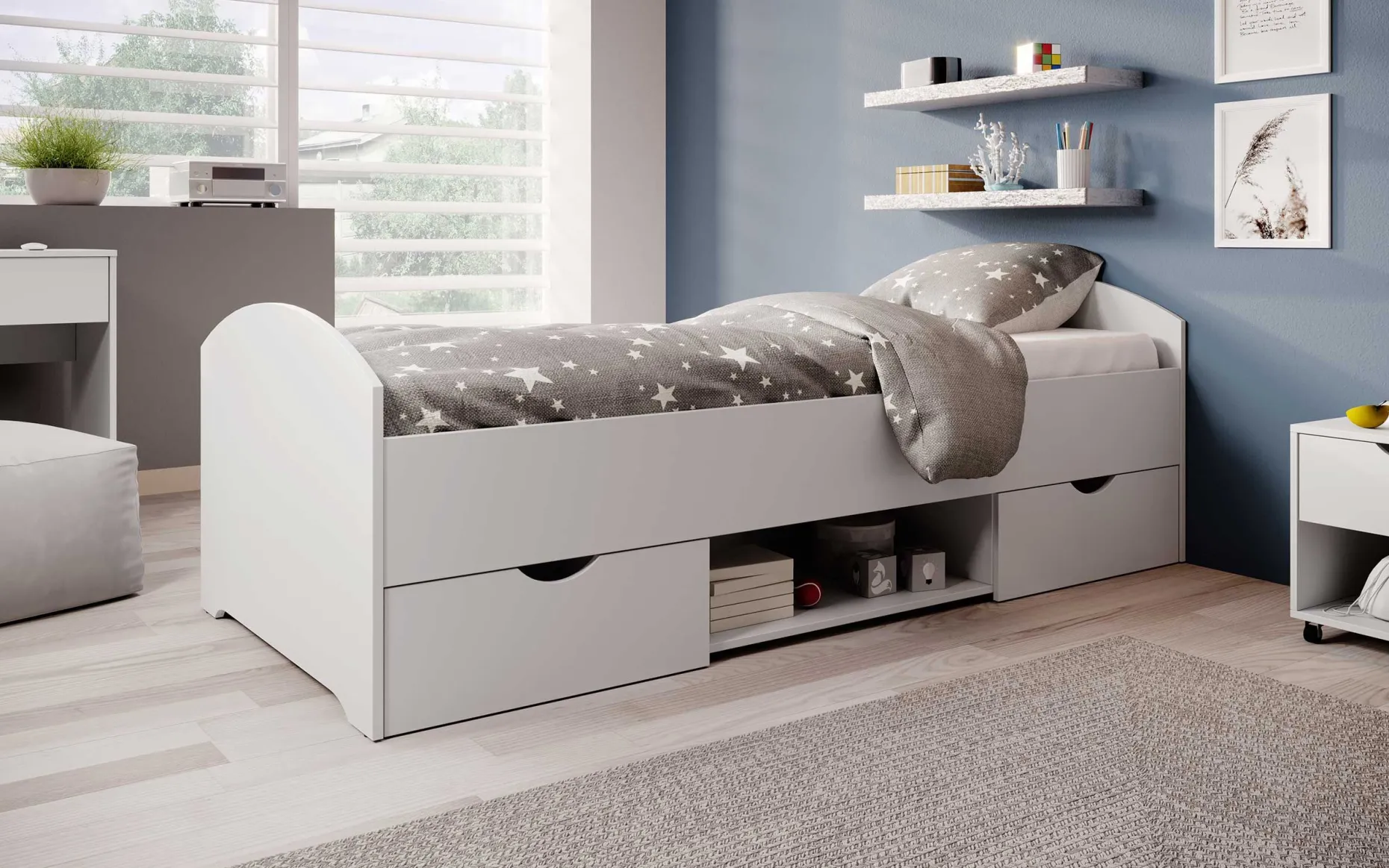 Bett Nero 90x200 mit 2 Schubladen - weiß
