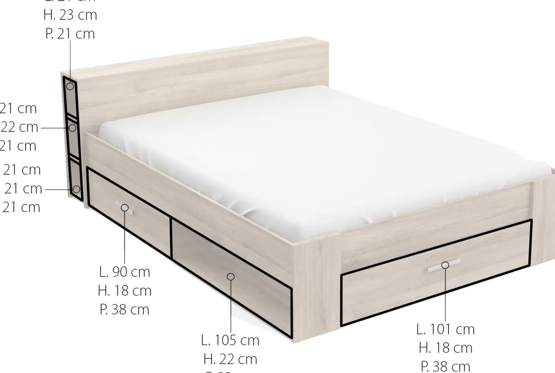 CBA Bett Polly 160 x 200 cm-Kronberger Eiche