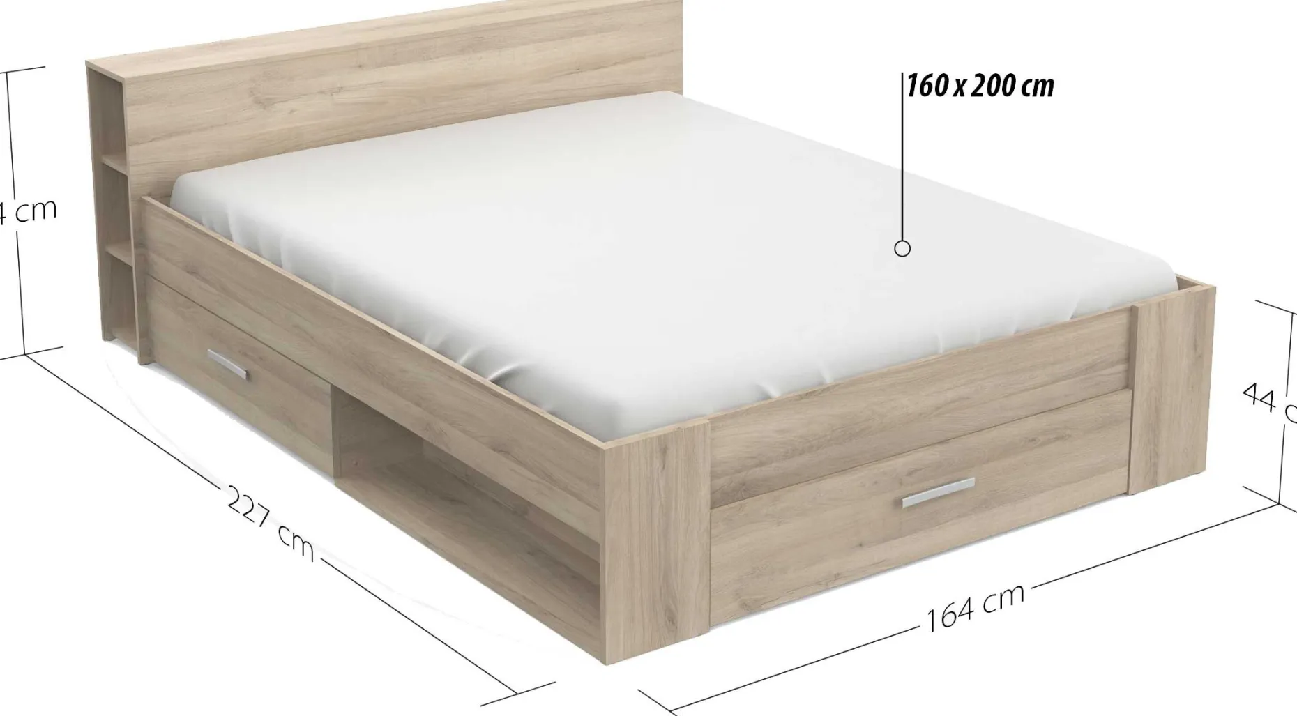 CBA Bett Polly 160 x 200 cm-Kronberger Eiche