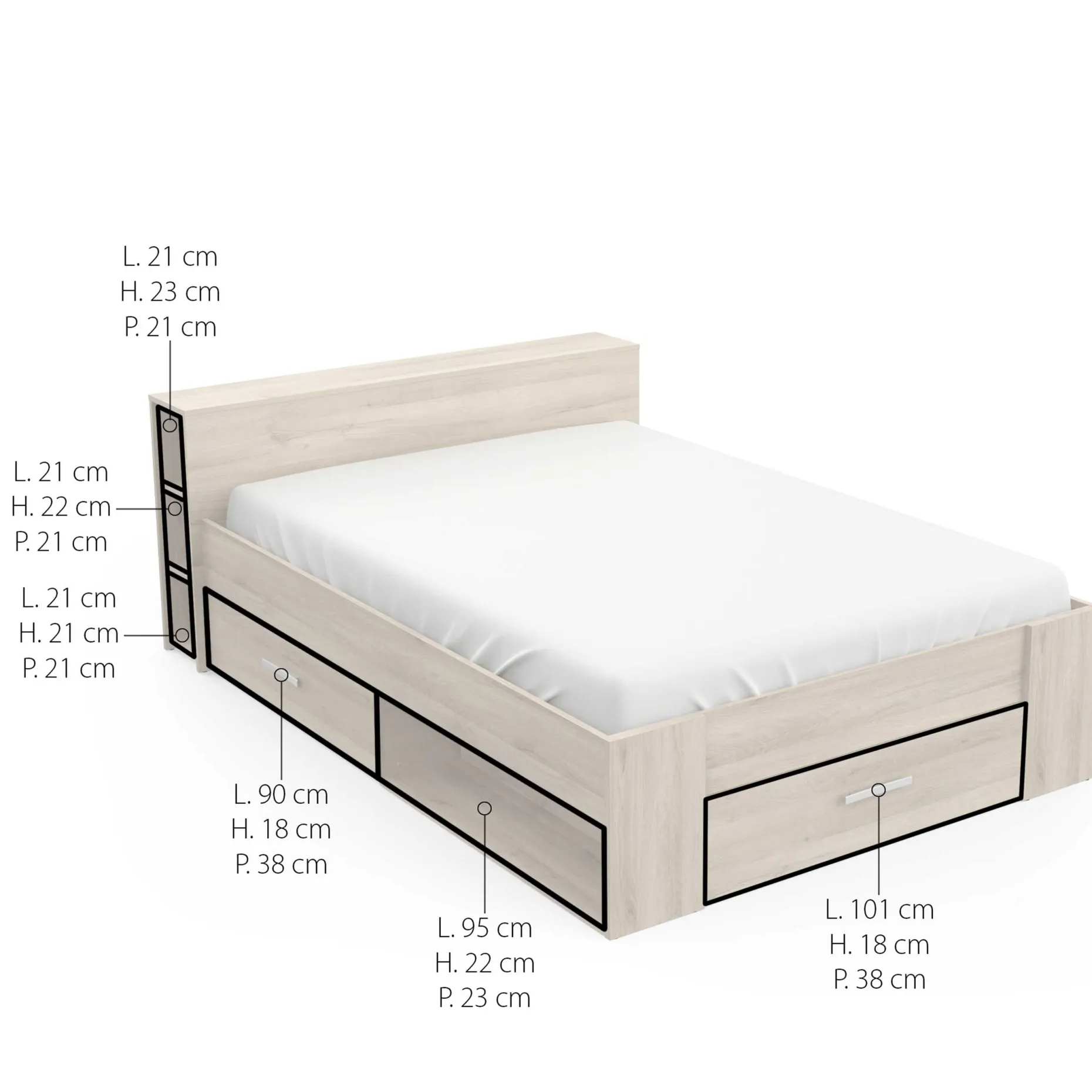 Bett Polly 140 x 190 cm-Kronberger Eiche