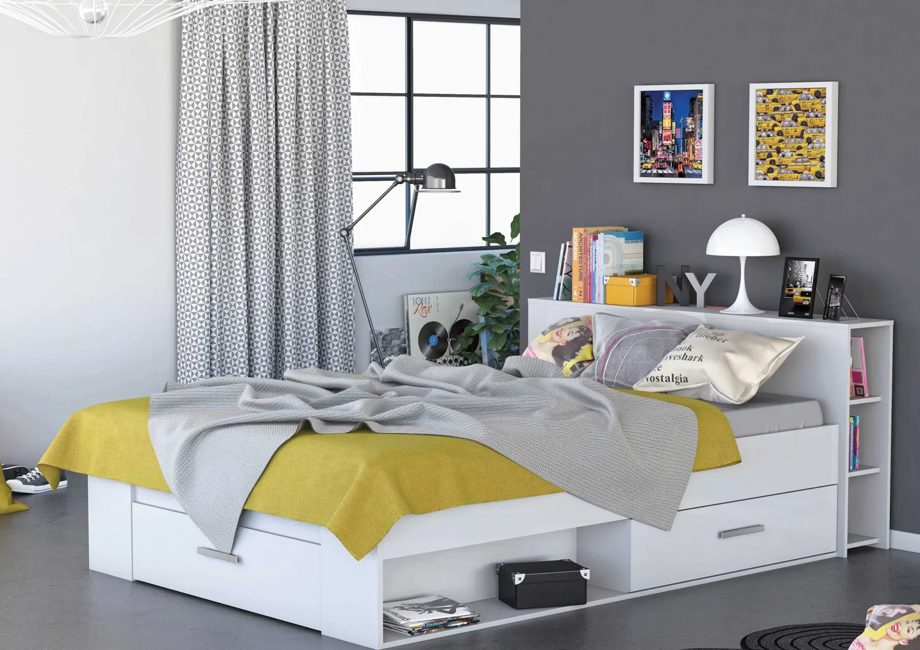 Bett Polly 140 x 190 cm-matt weiß
