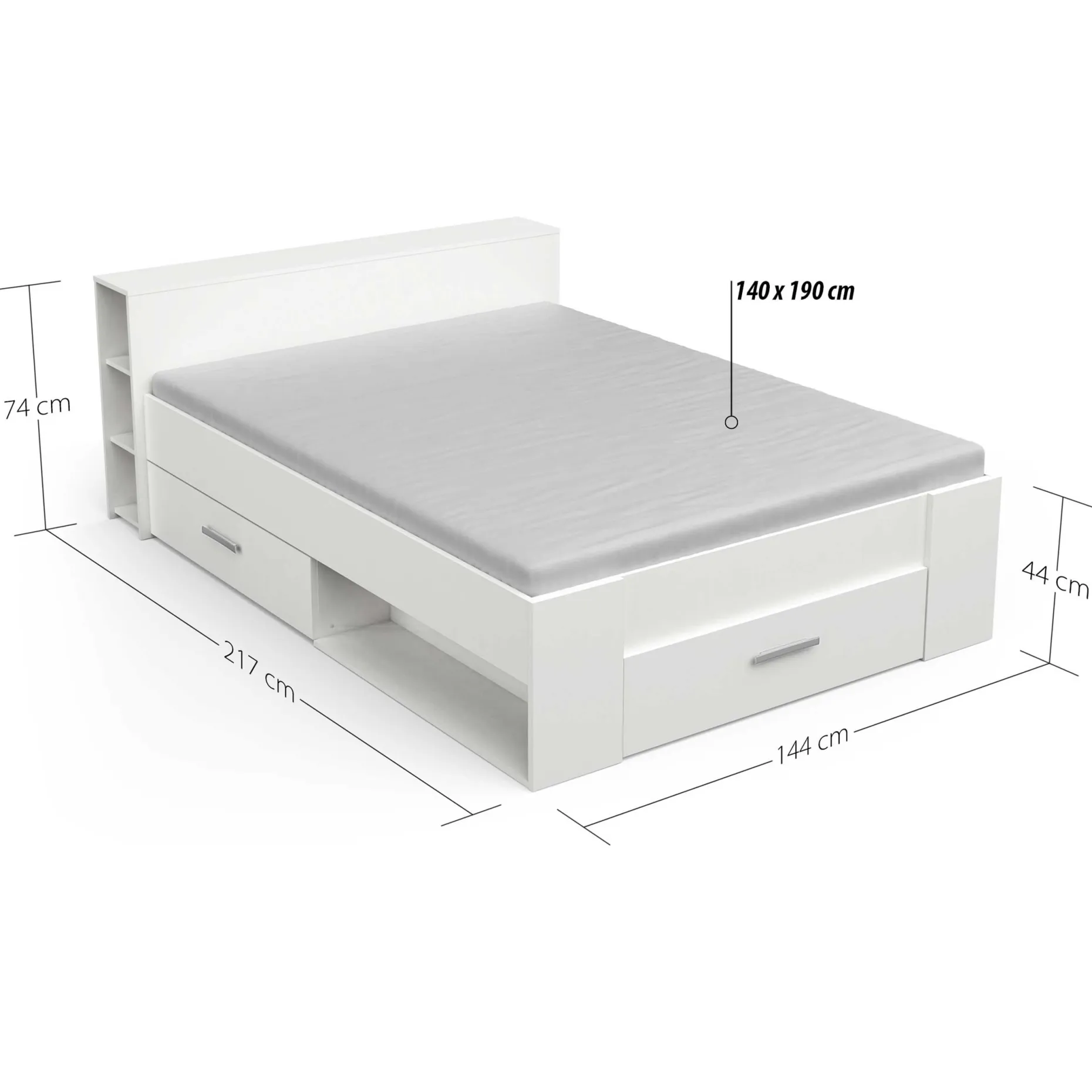 Bett Polly 140 x 190 cm-matt weiß
