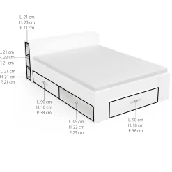 Bett Polly 140 x 190 cm-matt weiß