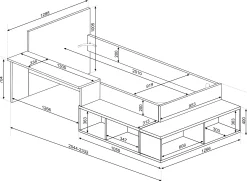 Bett Quinn 90x200 cm mit Schreibtisch und Stauraum - Kiefer/grau