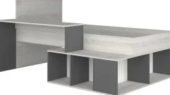 Bett Quinn 90x200 cm mit Schreibtisch und Stauraum - Kiefer/grau