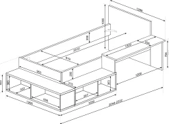 Bett Quinn 90x200 cm mit Schreibtisch und Stauraum - Kiefer/weiß